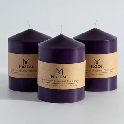 3" x 4" Hand-Poured Unscented Dark Purple Pillar Candles,Dripless Candles Set... - Image 1 of 4