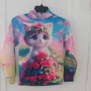 Cute Cat Hoodie with Floral Design girl 6 - Picture 1 of 2