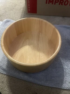 "Ensaladera grande de madera para servir madera de goma ligera lados altos 10"" pulgadas Tailandia" Foto 1 de 4