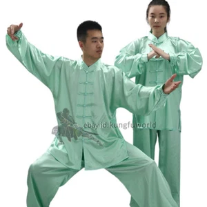 Silk Satin Tai chi Suit Kung fu Martial arts Uniform Wing Chun Jacket and Pants - Picture 1 of 25