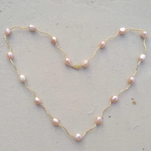 Huge AAA+ 9-10mm South Sea Pink Pearl Necklace 23" 14k Gold Plated Clasp - Picture 1 of 7