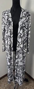 Lularoe Sarah Ivory Black Floral Open Front Duster Cardigan Kimono Size Medium  - Picture 1 of 15