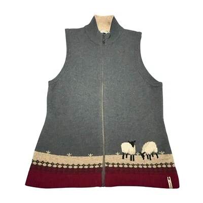Woolrich Suéter Chaleco Mujer S Azul Rojo Lana de Cordero Pastoreo Oveja Cremallera Completa Cárdigan Foto 1 de 4