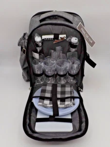 Picnic Backpack set for 4 with Blanket (Gray) Wine Picnic Basket Bag Travel - Picture 1 of 9