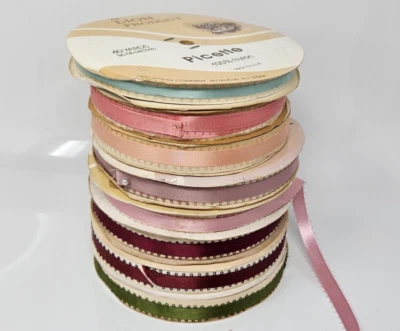 Lot 8 Spools VTG Lion Satin Acetate Craft 3/8" Picot Ribbon Spools Size # 1-1/2 - Image 1 of 4