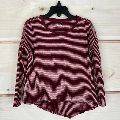 Camisa roja de algodón con cuello redondo manga larga 6-7 rayas pequeña azul marino antiguo para niñas Foto 1 de 4