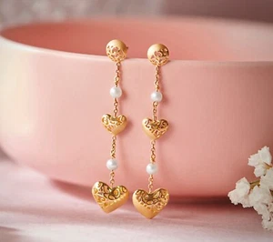 18 KT Gold Angelica Cutout Pearl Drop Earrings (new) - Picture 1 of 4