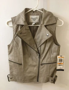 American Rag Women’s Zip Moto Vest Faux Leather ( S) Beige Pleather Vest - Picture 1 of 5