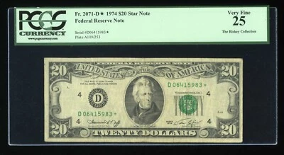 DBR 1974 $20 FRN STAR Cleveland Fr. 2071-D* PCGS 25 Serial D06415983* - Image 1 of 2