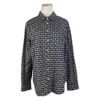 Talbots Blouse Size 14 Swan Bird Print Cotton Button Down Roll Tab Sleeves - Image 1 of 4