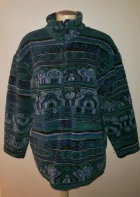 EMS Eastern Mountain Sports thick fleece pull over jacket ladies M L green blue - Image 1 of 4