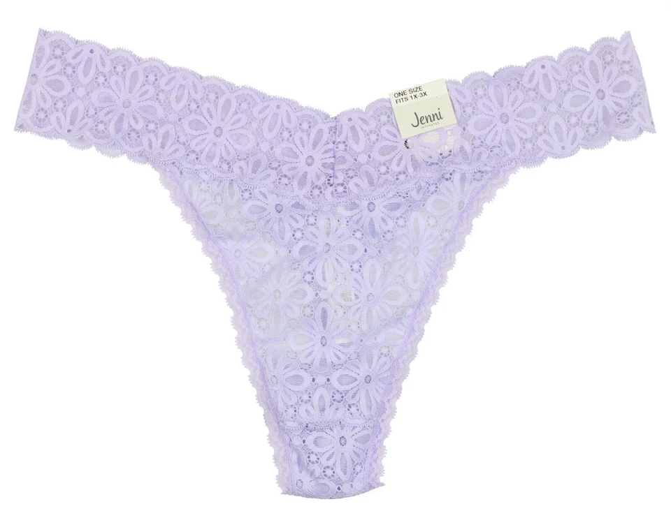 Jenni Plus Floral Lace Thong Panties Underwear Purple One Size 1x - 3x