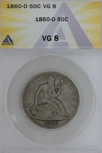 1860-O  .50  ANACS   VG 8   1800's Half Dollar, Liberty Seated Half  - Picture 1 of 2