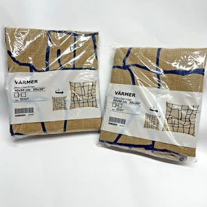 2X IKEA Varmer Jute Navy Blue Print Pillow Cushion Cover  20" Square Decorative - Picture 1 of 3