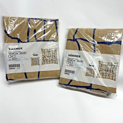 2X IKEA Varmer Jute Navy Blue Print Pillow Cushion Cover  20" Square Decorative - Image 1 of 3