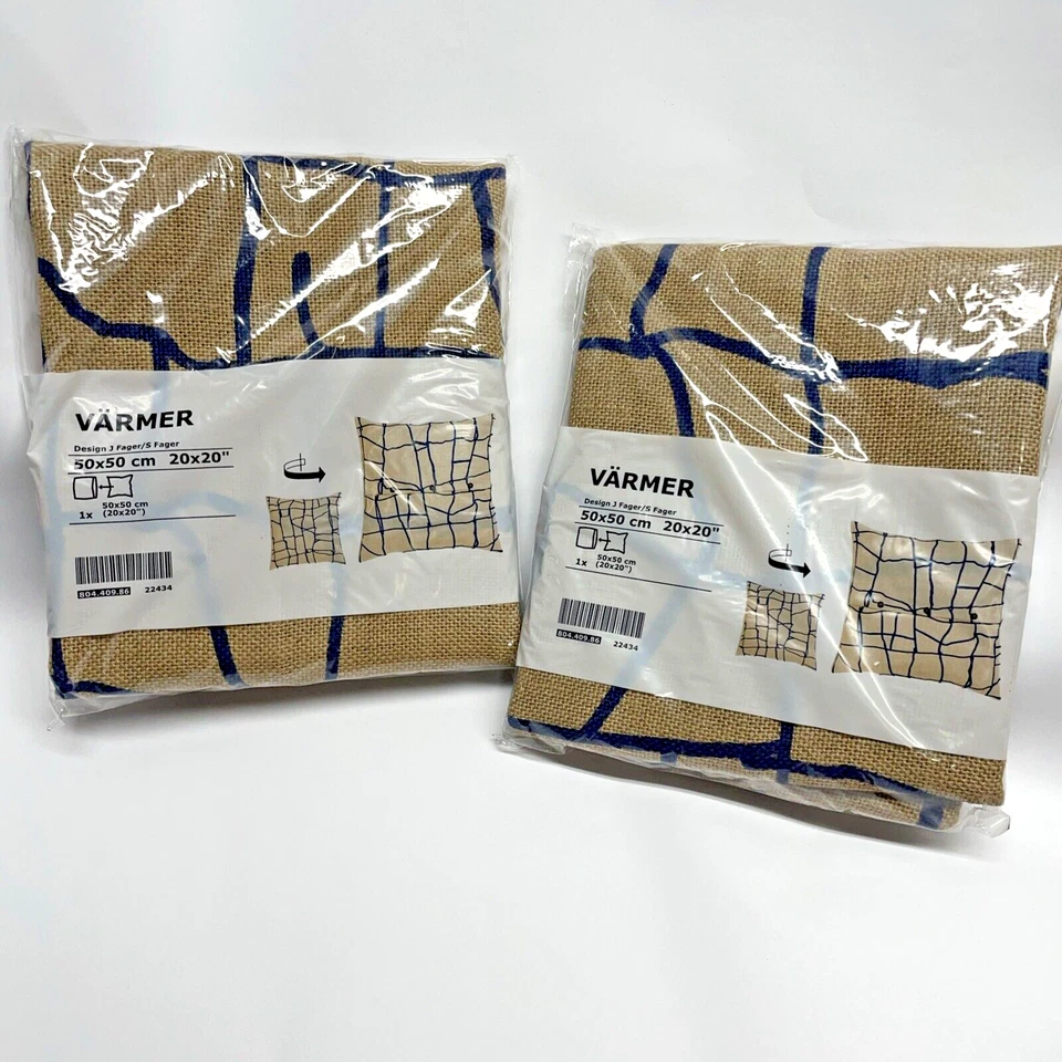 2x Funda Cojín Almohada Estampado Azul Marino Yute IKEA Varmer 20" Cuadrada Decorativa Foto 1 de 3