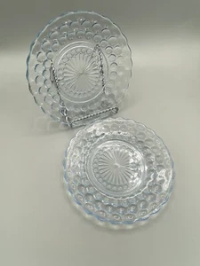 2 Light Blue Anchor Hocking Bubble Glass Dessert Bread Plates  - Picture 1 of 4