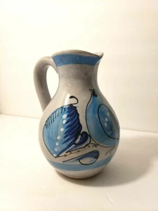 Vtg mex pottery blue grey vase pitcher with tonala mexican blue bird - Picture 1 of 4