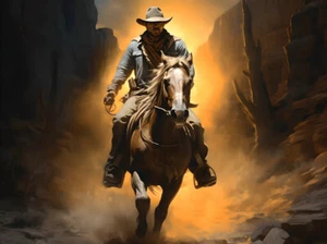 Western Landschaft Cowboy Leinwandbild - Wohndeko Wandbild Poster Druck Gemälde - Bild 1 von 6