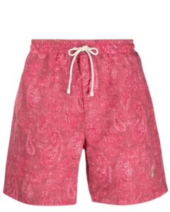 Brunello Cucinelli Mens Pink & White Paisley Logo-Embroidered Swim Shorts - Picture 1 of 8