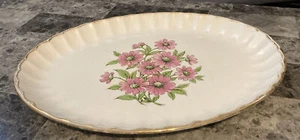 Vintage W.S. George Potteries Platter w/ Gold Trim & Pink Daisies - Picture 1 of 4