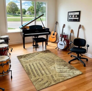 Retro Style Music Notes Rug Nonslip Washable Mat Musician Decor Art Carpet Gift - Picture 1 of 3