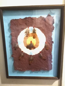 Many Feathers ® Wall Art Felt & Feathers Framed J , Nelson Cary NC 14" x 18" - Picture 1 of 8