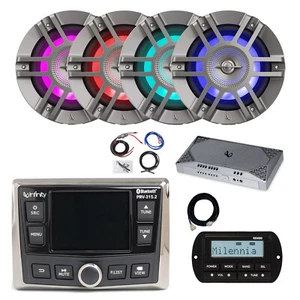 Infinity Marine WB Radio w/Remote, Extension, Amp w/Kit, 4x 6.5" LED Speakers - Picture 1 of 8