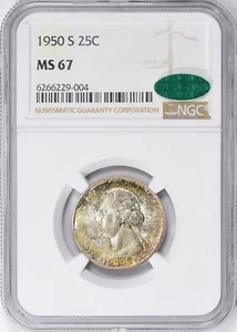 1950-S Washington Quarter NGC MS 67 CAC & TONING! - Picture 1 of 3