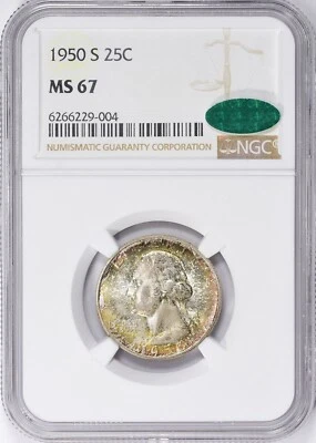 1950-S Washington Quarter NGC MS 67 CAC & TONING! - Image 1 of 3