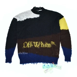 Neu mit Etikett $ 975 cremefarben Virgil Abloh Logo Strick Mohair Punked Pullover Herren S AUTHENTISCH - Bild 1 von 10