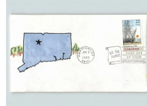 CONNECTICUT State Hand Painted 1988 First Day of Issue, # 1 of 1 made - Picture 1 of 1