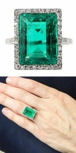 Antique 5.50 Ct Green Emerald Art Deco Vintage Wedding Ring 925 Sterling Silver - Picture 1 of 3