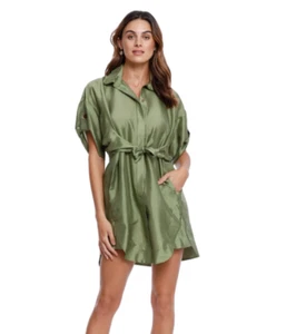 KITX Silk Return Mini Shirt Dress Khaki Green Size 8 AU Casual - Picture 1 of 8