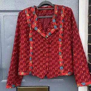 "Chaqueta corta hecha a mano peculiar boho roja estilo boucle pecho grande 44""" - Imagen 1 de 2