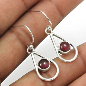 Woman Gift Natural Garnet 925 Sterling Silver Bohemian Earrings Jewelry T64 - Imagen 1 de 8