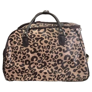 Wheeled Duffel Bag with Leopard Print Stylish Travel Holdall for Women - Picture 1 of 8