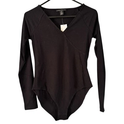 A Pea In The Pod Maternity Black Ribbed Long Sleeve Surplice Bodysuit Sz XS NEW  - Image 1 of 4
