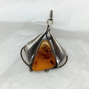 Antiker Anhänger  aus Bernstein & 925er Silber , mehrfach signiert -  11,5 Gramm - Bild 1 von 18