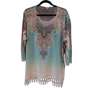 Reba Top Womens 3x Knit Woven Stitch Detail Beachy Comfort - Picture 1 of 8