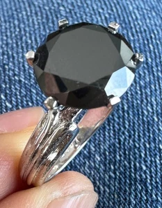 5.00 Ct Black Color Solitaire Moissanite Diamond Round 925 Silver Ring Size 7 - Picture 1 of 2