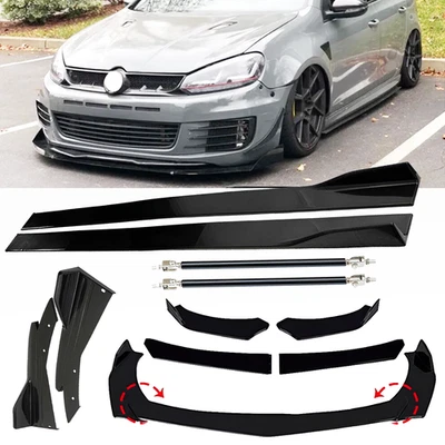 Front Bumper Lip Spoiler Glossy Black Body Kit For Volkswagen Polo Side Skirt Foto 1 de 4