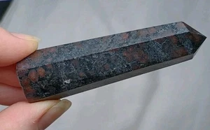 Garnet In Dark Arfvedsonite Crystal Point Tower Generator Healing Mineral  - Picture 1 of 6