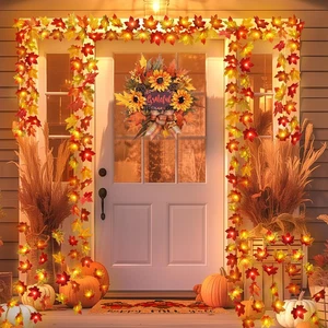 Fall Thanksgiving Decorations/2-Pack 20ft Multicolored Maple Leaf Garlands/40LED - Picture 1 of 15