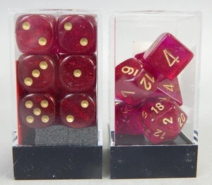 Chessex Polyhedral & D6 game dice set OOP Magenta Glitter Borealis 27424 27624 - Picture 1 of 2