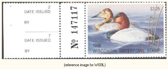 HALFPRICEDUCK Wisconsin Duck Stamp 1986 $3.25 w/left tab - Image 1 of 1