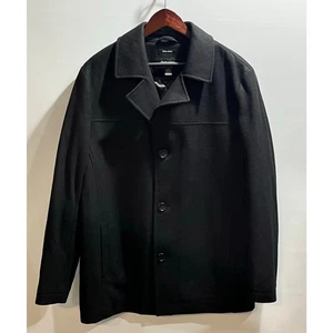 Claiborne Men's Wool Blend Quilted Lining Pea Coat Button Front BlackSize L - Picture 1 of 8