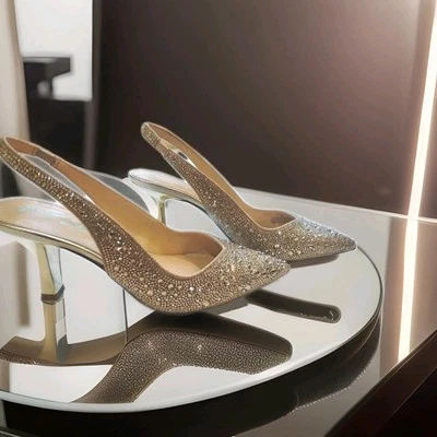  Betsey Johnson Women’s Mya Rhinestone Pointed Toe Pumps Gold Size 7 M - Image 1 of 4