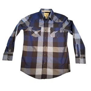Coastal Metal Pearl Snap Button Shirt Men Medium Blue Check Pockets Surf Western - Picture 1 of 14