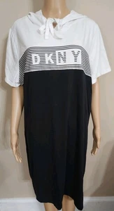 DKNY Sport Womens Dress Size 2XL Logo Hoodie Black/White Draw String - Picture 1 of 6